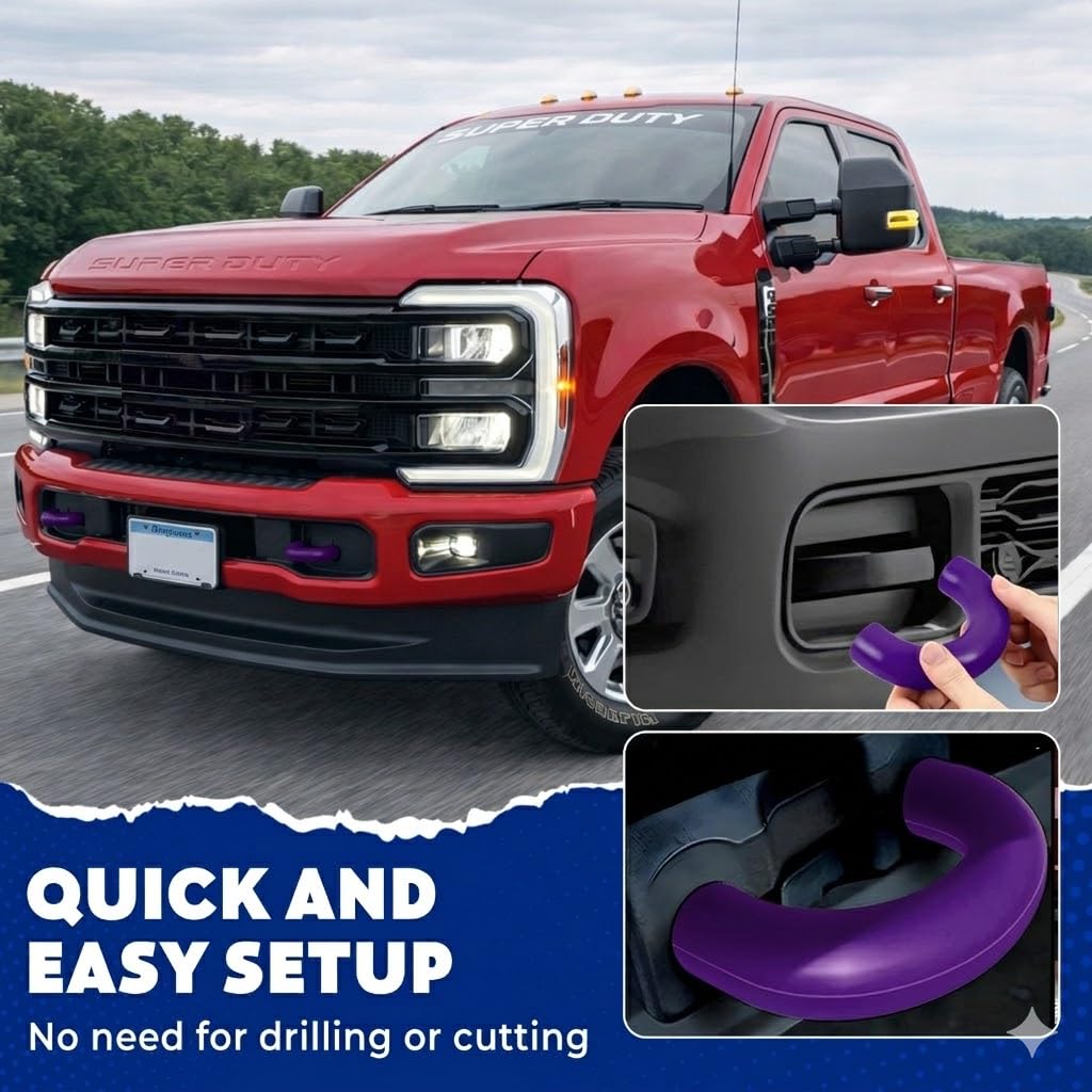 Fundas de gancho de remolque compatibles con accesorios Super Duty F250 F350 F450 2017 2018 2019 2020 2021 2022 2023 2024 2025 2026 - Diseño mejorado, goma de silicona, instalación gratuita (morado)
