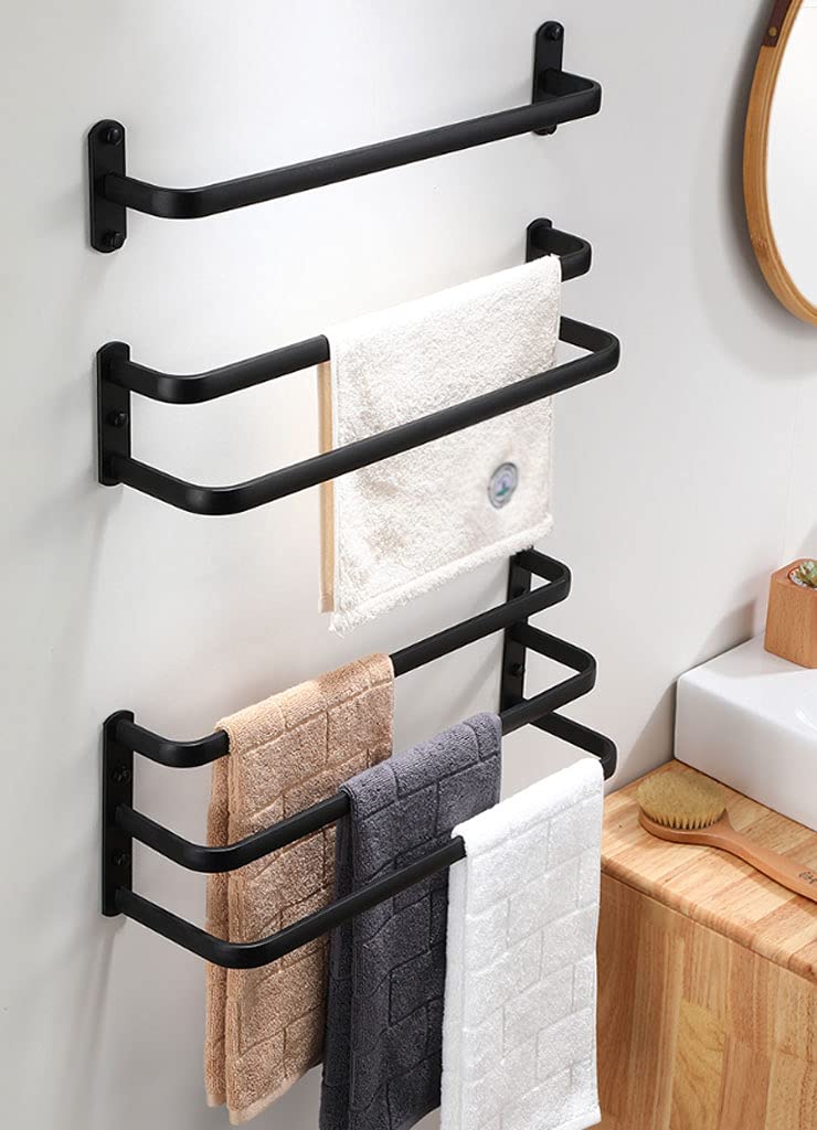 Toallas de Pared, Toallero de Pared Space de Aluminio, Color Negro y Blanco, Varios tamaños(Black,Double Layer 60CM)
