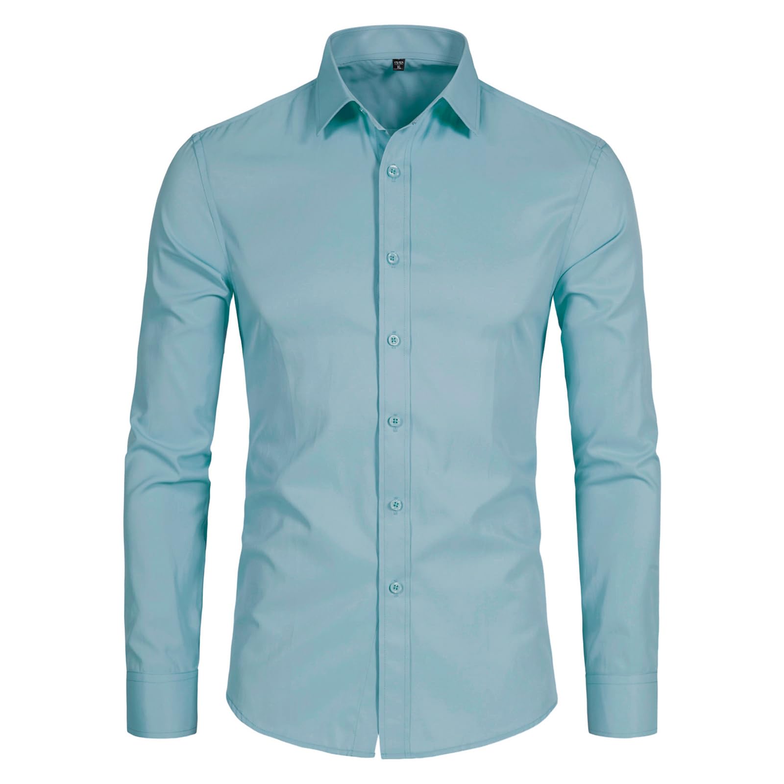 SIR7 Camisa de vestir elástica para hombre, de color liso, microelástica, manga larga, casual, suave, con botones