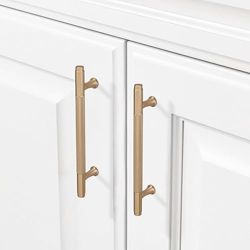 Miniatura 4 de POVEFONK Paquete de 10 manijas de gabinete de cocina de bronce champán de 5 pulgadas (5.039 in) moleteadas para gabinetes, tiradores de cajones