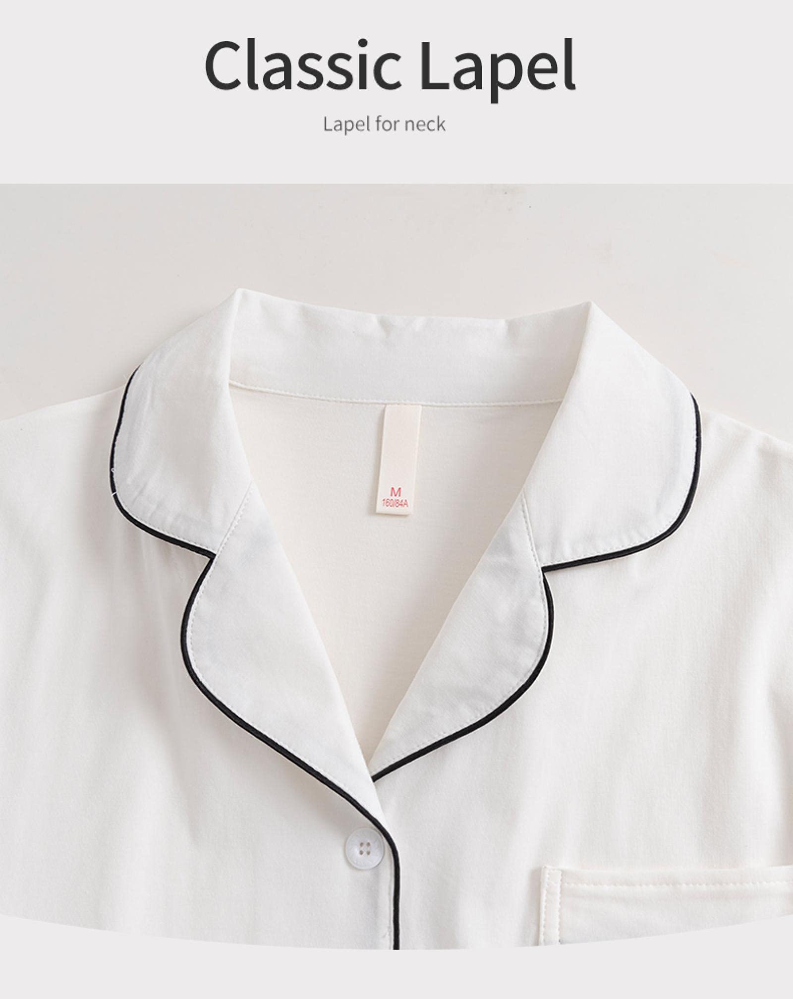 Un Pijama Cómodo Pijamas De Mujer Pijamas De Mujer Pijamas De Mujer Conjunto De Pijamas De Algodón 100% De Manga Corta Pijama De Dormir Cuna Pura,White-XXL
