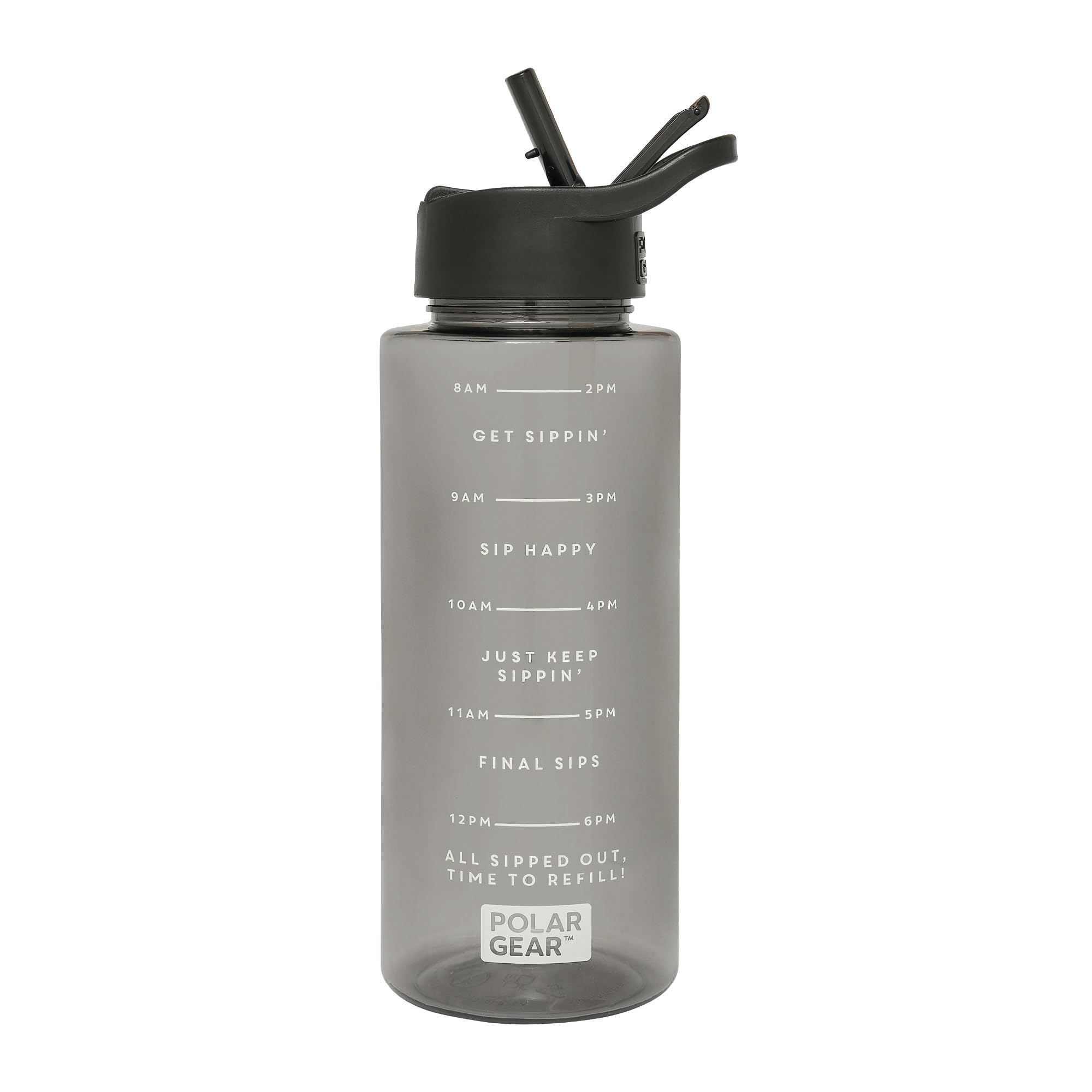 Polar Gear 1L Tracker Bottle with Easy Flip Up Straw & Hydration Tracker Markings - Black