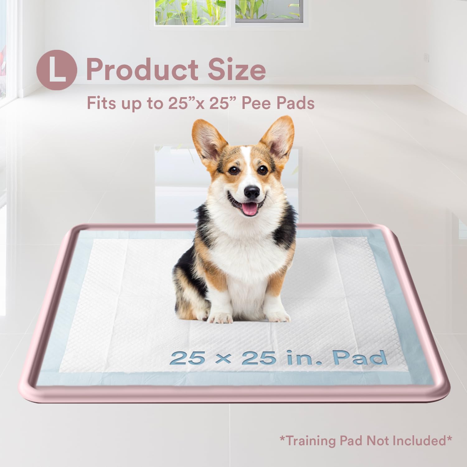 Pee Pad Tray Holder for Dogs - Fits Up to 63.5 x 63.5 cm Square Potty Training Pads No Spill Raised Lip High Edge Silicone Mat, Extra Thick and Non-Slip for Indoor Floor Protection (Large, Pink) |