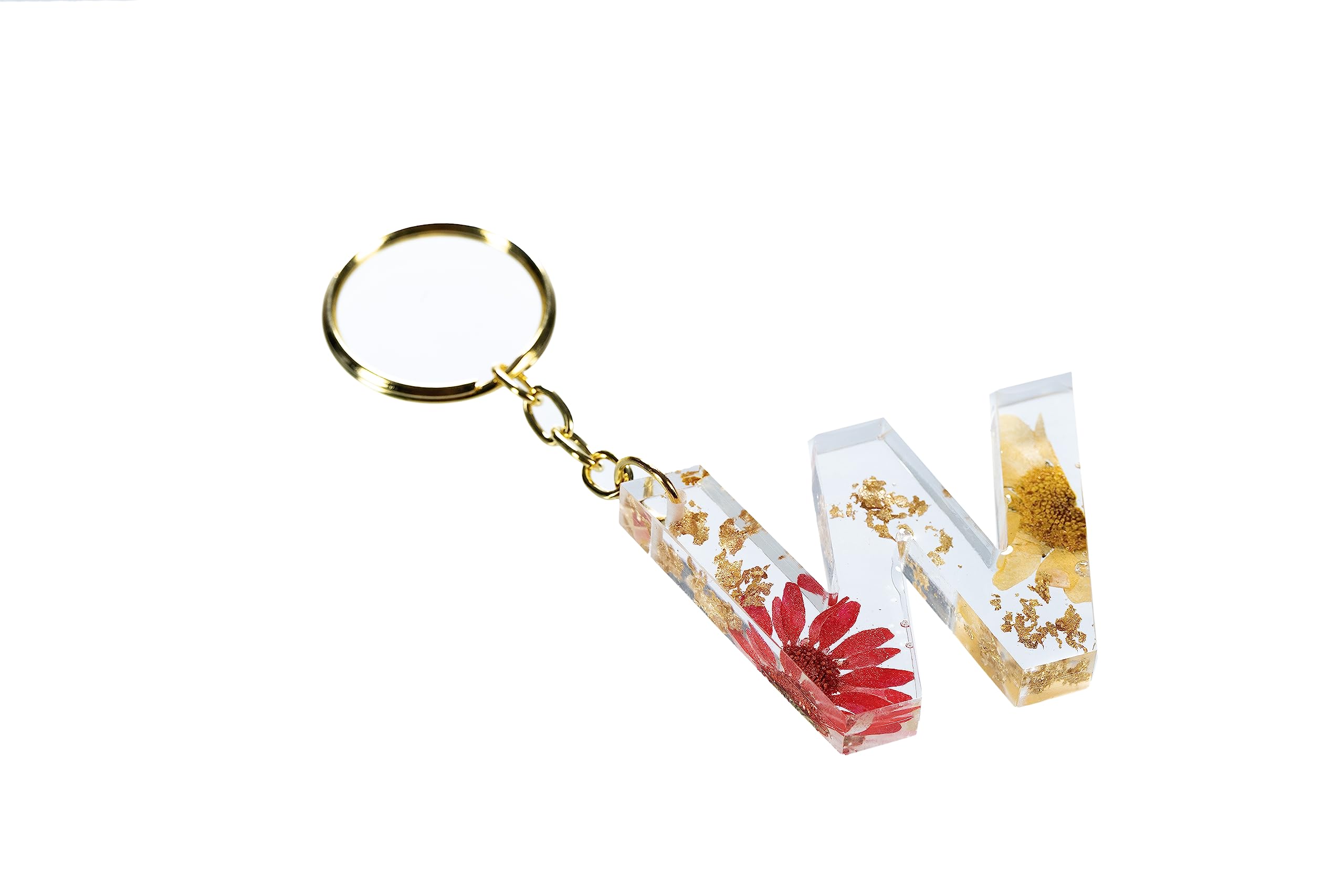 CRAFT STUDIO Resin Alphabet Initial letter keychain for Boys & Girls | Dried Natural Flowers Theme Key chain for Purse, Handbag and Backpack | Handmade Keychain for Men and Women -Yellow & Red