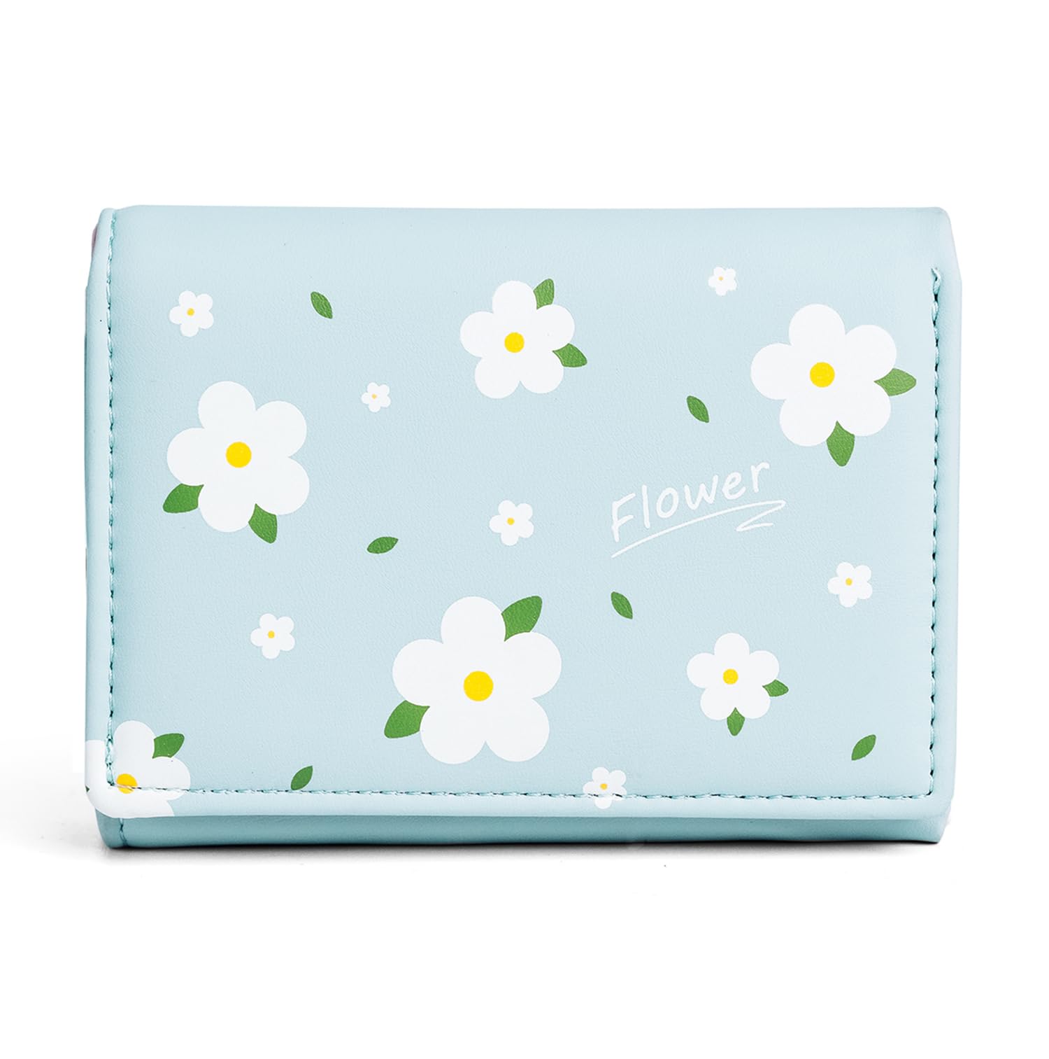 Flower Wallets for Women, Girls - Stylish Faux Leather Trifold Cash, Cards Holder Wallet - Small Hand Purse (Light Blue)-image-36