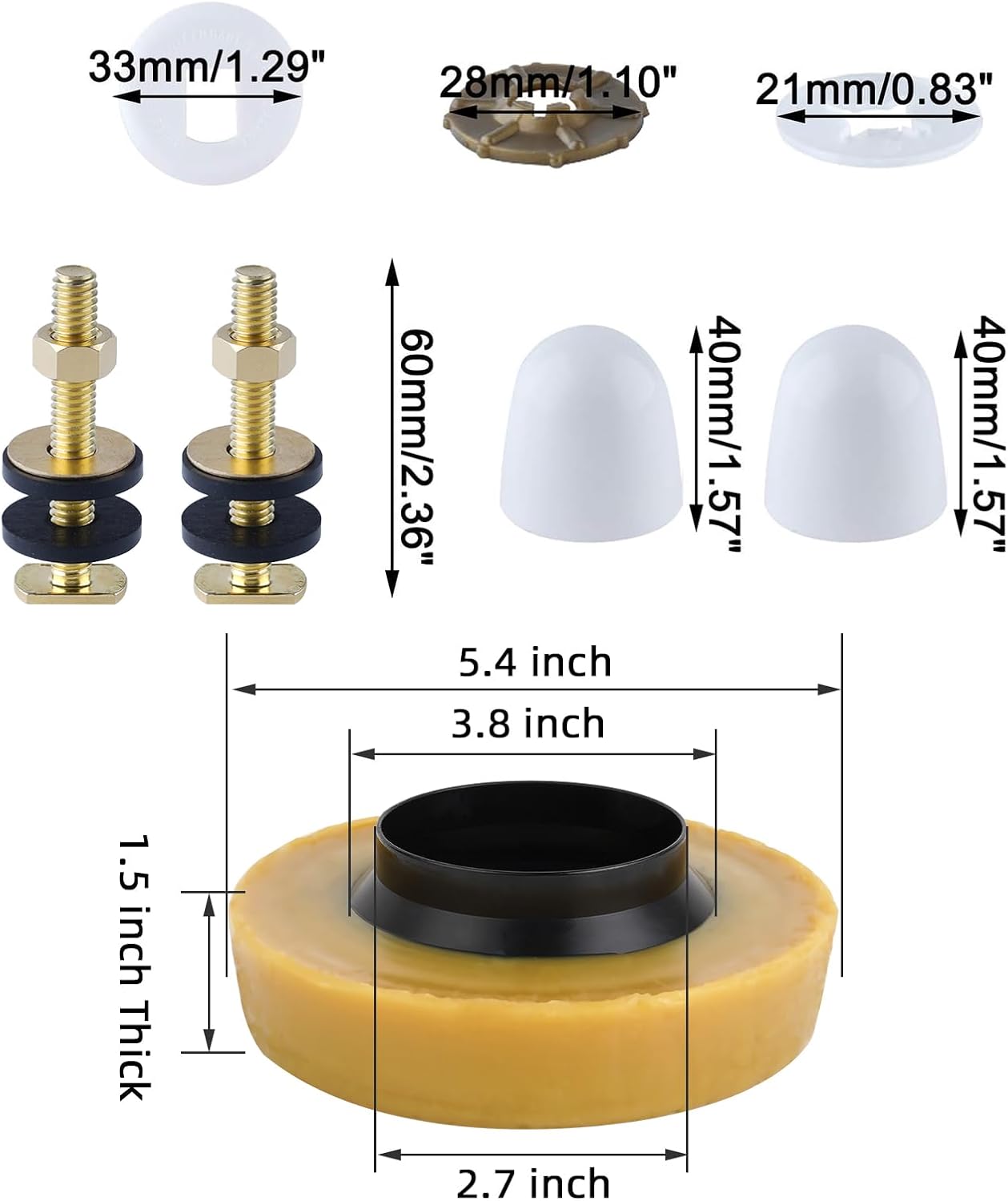 iFealClear Extra Thick Toilet Wax Ring Kit, Wax Ring with Brass Bolts, PE Flange and Retainer Washers, Ring Seal for Floor Outlet Toilet Bowls, Fits 3 Inch and 4 Inch Waste Lines