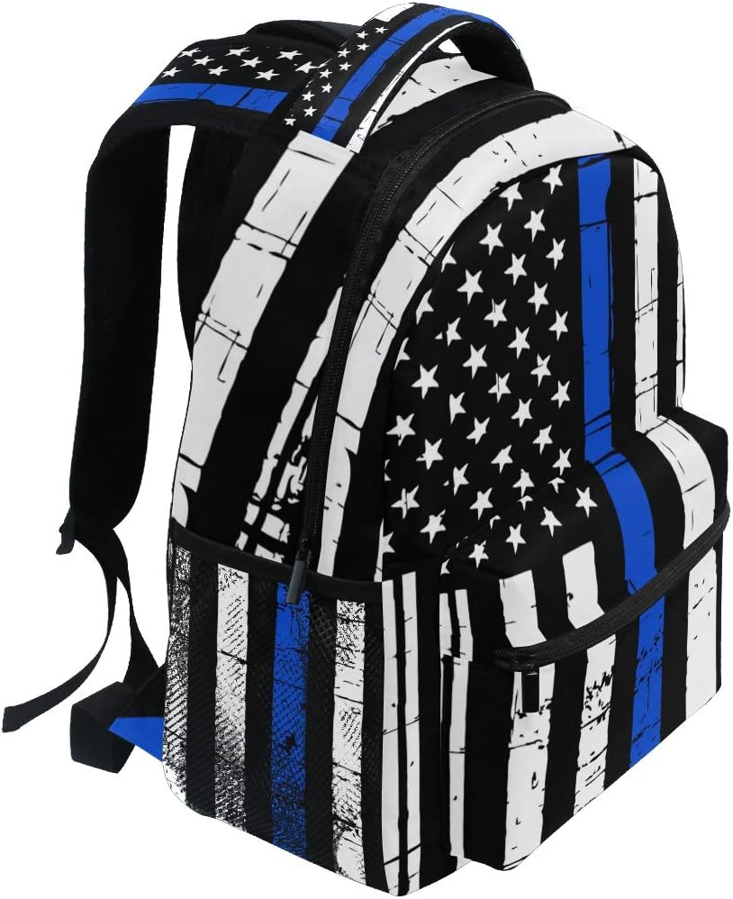 Nerxy Blue Lives Matter School Backpack Lightweight Thin Blue Line School Bookbag for Girls Boys Resistant Durable Casual Basic American Flag Bookbag for Students Travel Hiking Camping Daypack