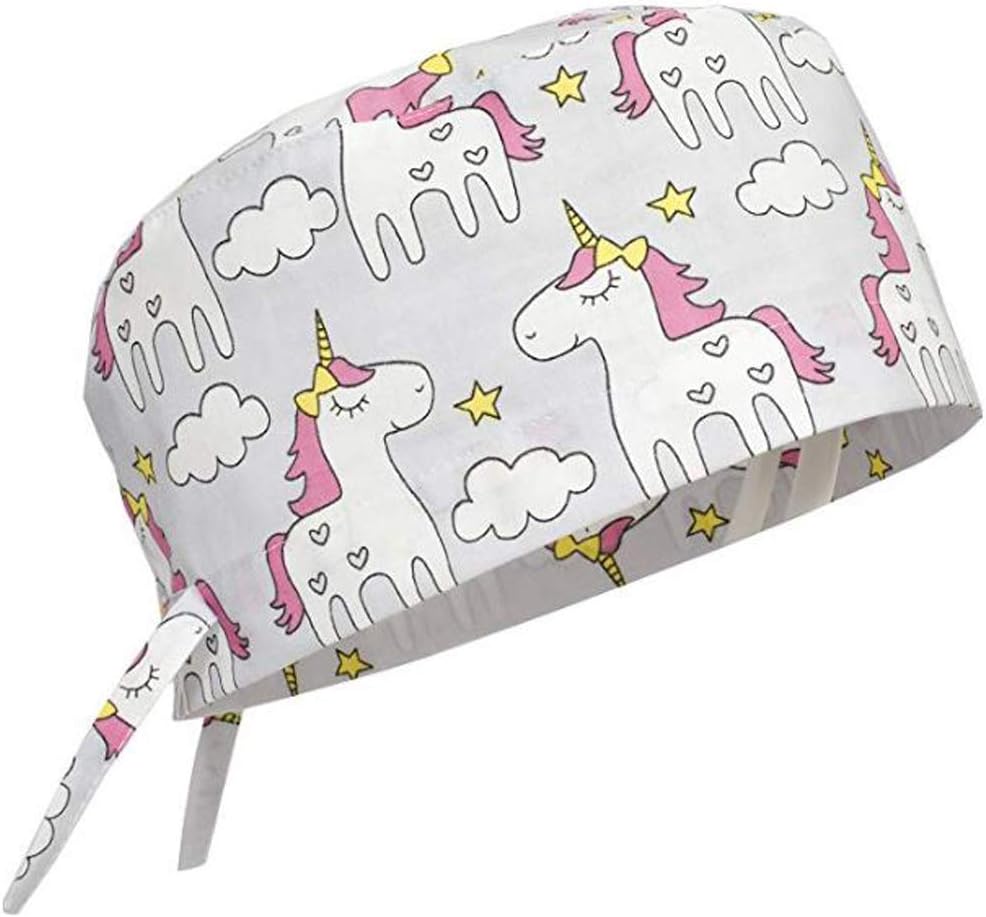 Scrub Cap Surgical Hat Unisex Animal Print Medical Uniform Unicorn (Grey)