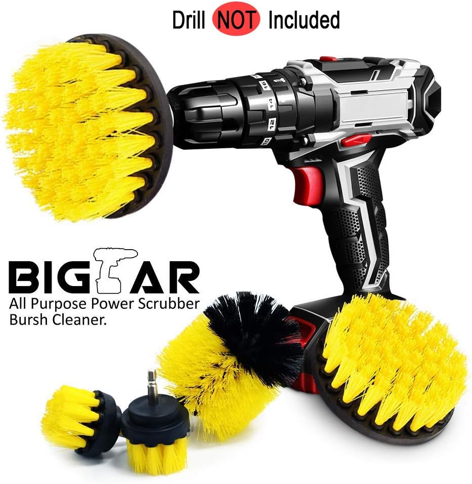 Drill Brush Kit, Bigear Stiff Medium Soft Nylon Bristle - Turbo Spin Power Scrubber - Pool Tile Floor Brick Marble Ceramic Patio Furniture Car Wheel Bathroom Toilet Cleaner - Set of 5