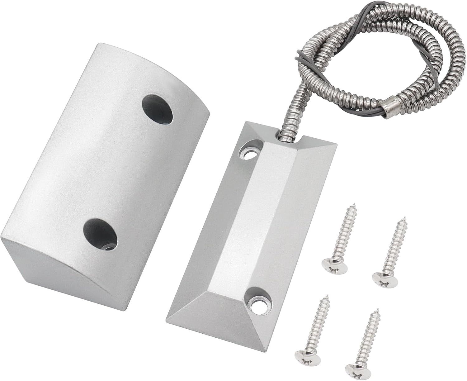 Magnetic Reed Switch, NC, 2 Wire, Zinc Alloy Sliver, OC-59 | Wired Surface Mount Normally Closed, Contact Sensor Alarm Magnetic Door Switch