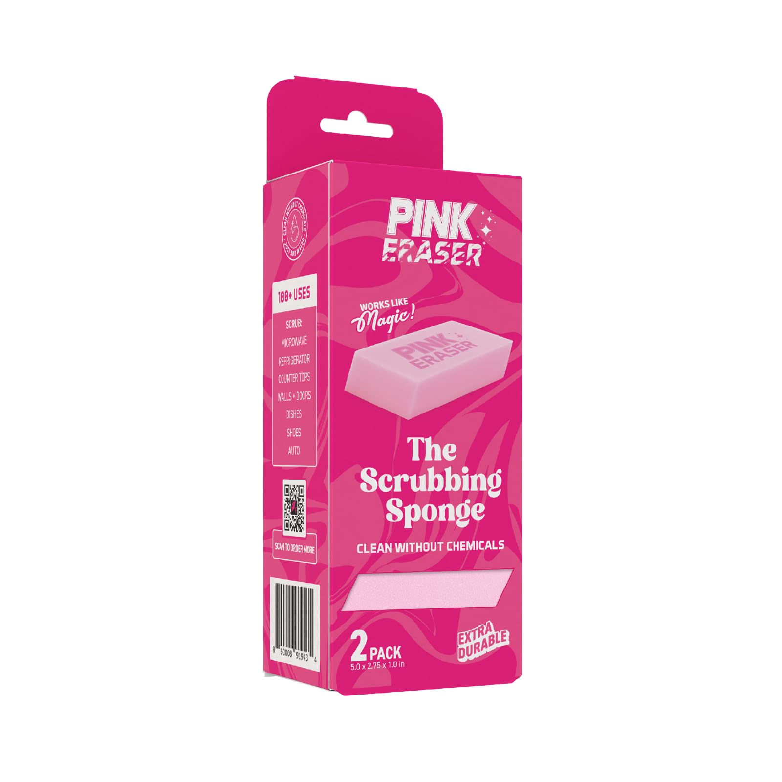 Pink Formula Pink Eraser – The Ultimate Scrubbing Sponge, Extra Durable, 2-Pack