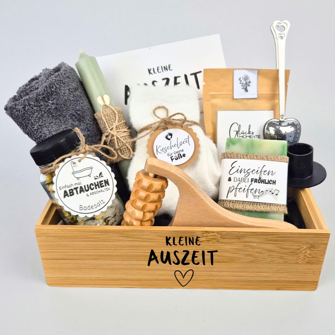 Geschenkset Bambus-Box Frauen Kleine Auszeit | Geschenk Freundin | Entspannung Geschenk | Geschenke für Freundin | Geburtstagsgeschenk Frauen | Geschenkidee | Wellness Set