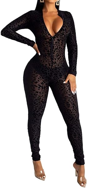 Black see thru jumpsuit Clearance