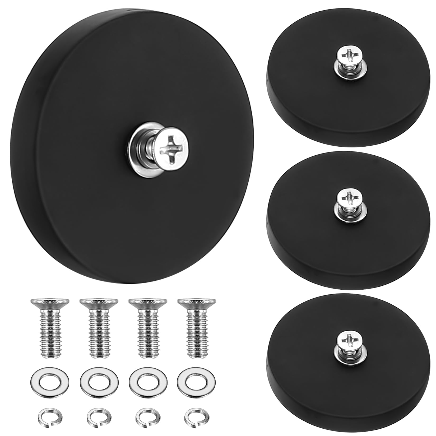 4 Mocne Magnesy z Gwintem, 43mm Magnesy Neodymowe z Gumową Powłoką i Śrubami M4, Antypoślizgowa Podstawa Magnetyczna do Oświetlenia Pojazdów (Siła Przyciągania 15kg)