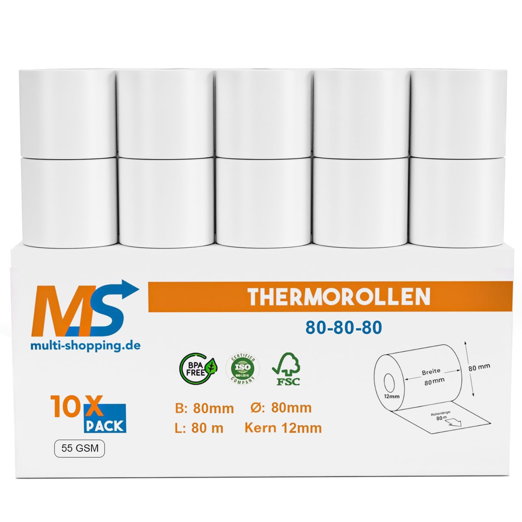 Produktbild von Thermorolle Für Kassenbon – BPA-frei, 80 Mm × 80 Mm × 12 Mm, Ca. 80 M Länge