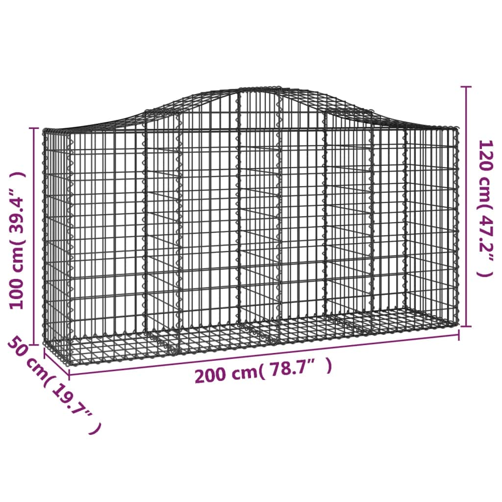 Gaviones de arco alto 7 piezas. 200x50x100/120cm Hierro galvanizado para barreras de jardín y protección de la privacidad, gaviones duraderos resistentes a la corrosión gaviones decorativos