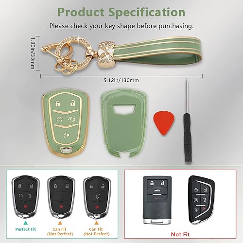 Miniatura 6 de PIFOOG Funda de TPU para llavero de coche, protector de llavero de protección verde grande con borde dorado grande, Borde dorado verde y grande