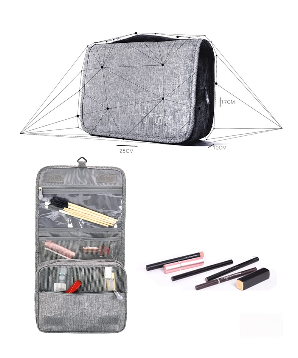 Bolsa de cosméticos Bolsa de maquillaje de viaje Mano Portátil Niñas Cosméticos Casos de mujer Bolsa de aseo grande Cremallera Organizador, gris
