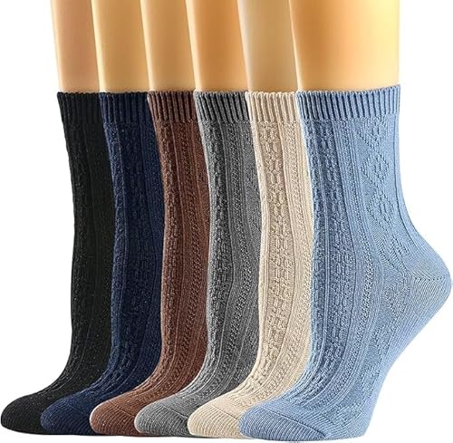 bropapa Womens Crew Socks, Casual Knit Cotton Comfy Breathable Cool Dress Socks for Girls 6 Pack