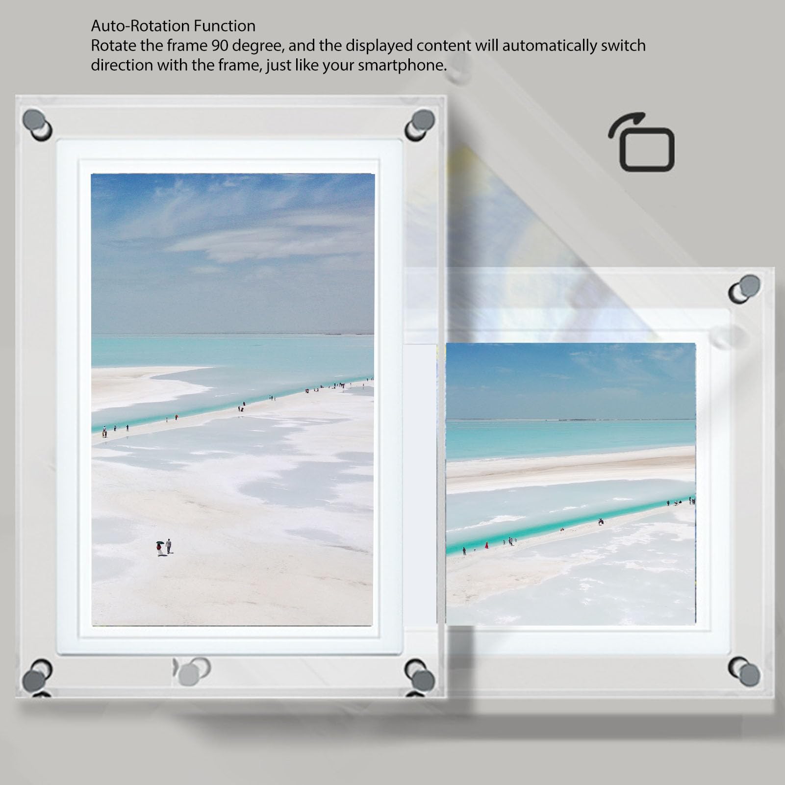 Cadre photo numérique 10,1 pouces Smart WiFi écran tactile cadre photo pour réunions de famille Acrylique Rotation automatique
