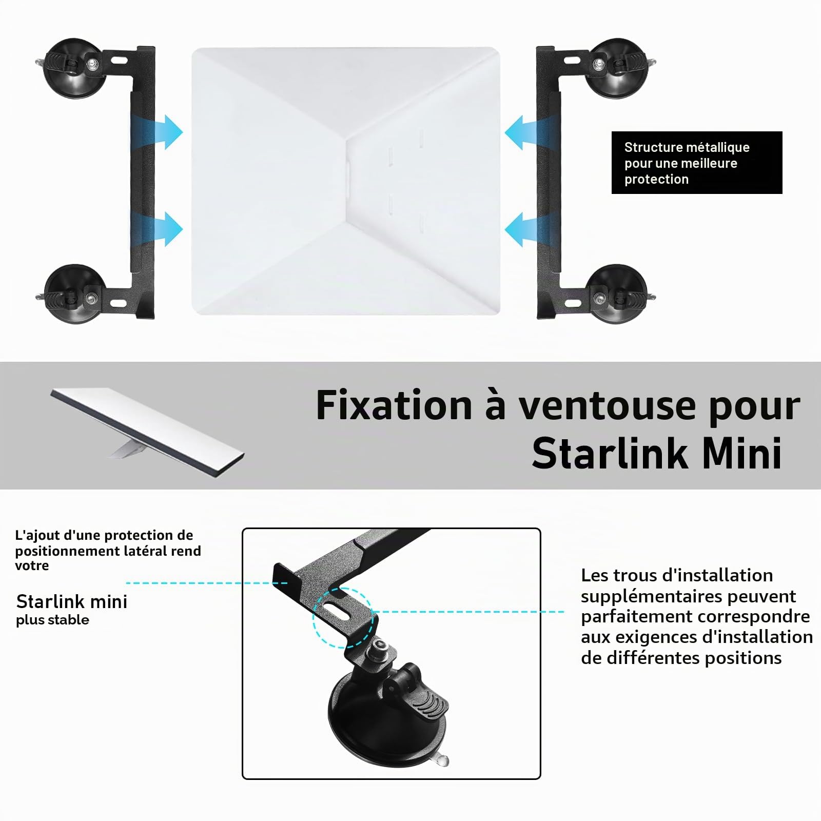 Starlink Mini support à ventouse pour voiture : support de voiture portable puissant pour réception satellite stable, fenêtres et auvents