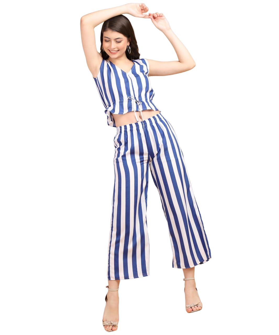 popwings Casual Stripe Printed Crop Top and Trouser Co-Ords Set for Women || Top and Bottom Set for Women || Women Top and Trousers Set | Women Latest Trendy Co Ords Set || Two Piece Set for Women-picture-45