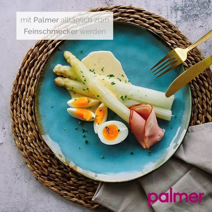 palmer Lotus Teller flach - 2er-Set, Steinzeug - Ø 20,5 cm - Türkis teilglasiert, organische Form - für FrühStück, Brotzeit oder als Kuchenteller - stapelbar, spülmaschinenfest