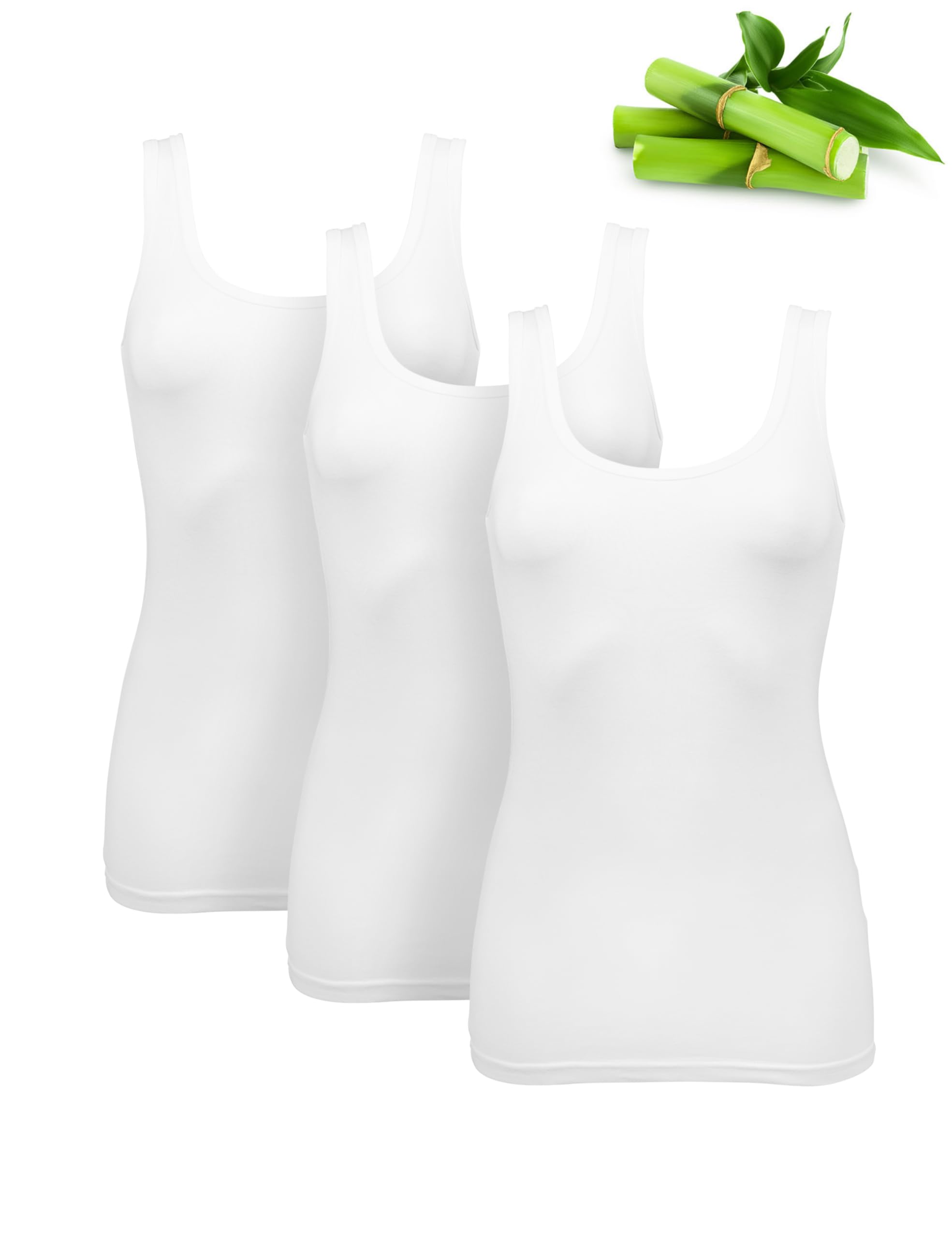 Basic Treasure 3er-Pack Unterhemden Damen, Spaghettiträger Top Damen, Premium Bambus Unterhemd Damen, Luftiges und dünnes (DE/NL/SE/PL, Alphanumerisch, XL, Regular, Regular, Weiß | Tank Top)