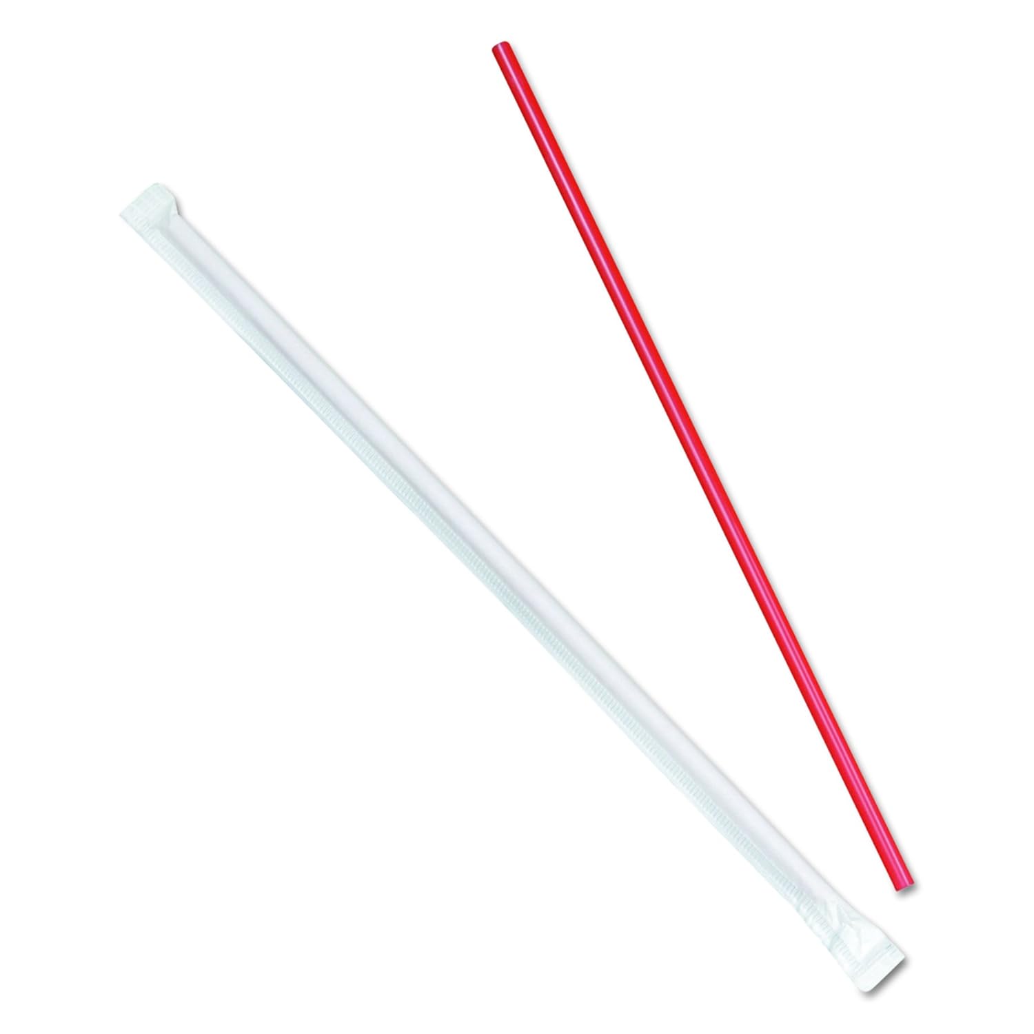 Dixie 10.25" Jumbo Wrapped Plastic Straws by GP PRO (Georgia-Pacific); JW104; Red; Boxed; 2;000 Count (500 Straws/Box; 4 Boxes/Case) White/Red Stripe 500 Straws/Box 4 Boxes/Case