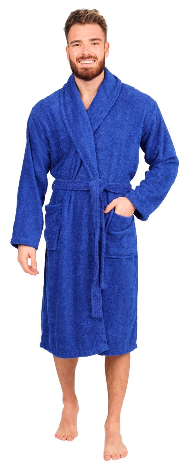 Mens 100% Cotton Bathrobe Terry Towelling Shawl Collar Bath Robe Dressing Gown