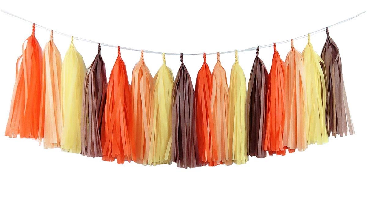SoriveFall Harvest Tassel Garlands DIY Kit, Thanksgiving Tassel Banner, Holiday Decor, Thanksgiving Decor, Rustic Decor (Pack of 20pcs, Orange Yellow Brown Mad Orange)
