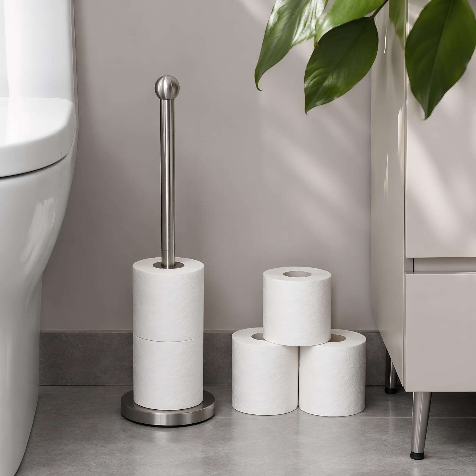 Toilet Paper Holder Stand for 4 or 5 Rolls - Brushed Nickel — Amazon image 2