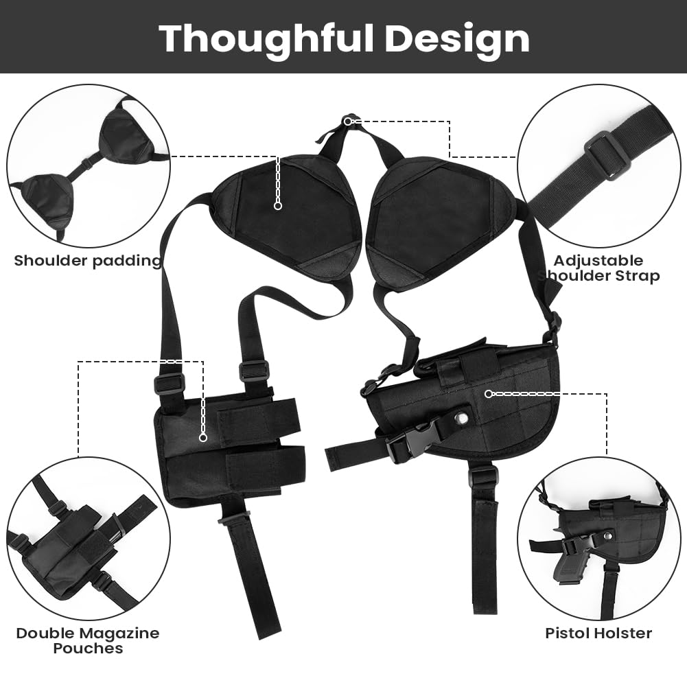 Flintronic Pistolera Hombro Oculta Correa Ajustable Bolsillos Revistas Funda Pistola Senderismo Acampada