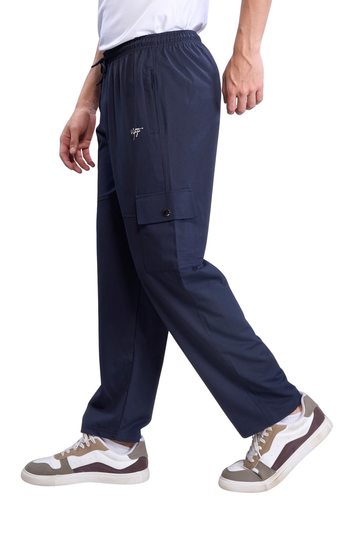 Men Cargo Style Cotton Waffle Lycra Track Pants with Zipper Pockets, Casual Straight Fit Joggers for Travel, Gym, Lounge n-image-8