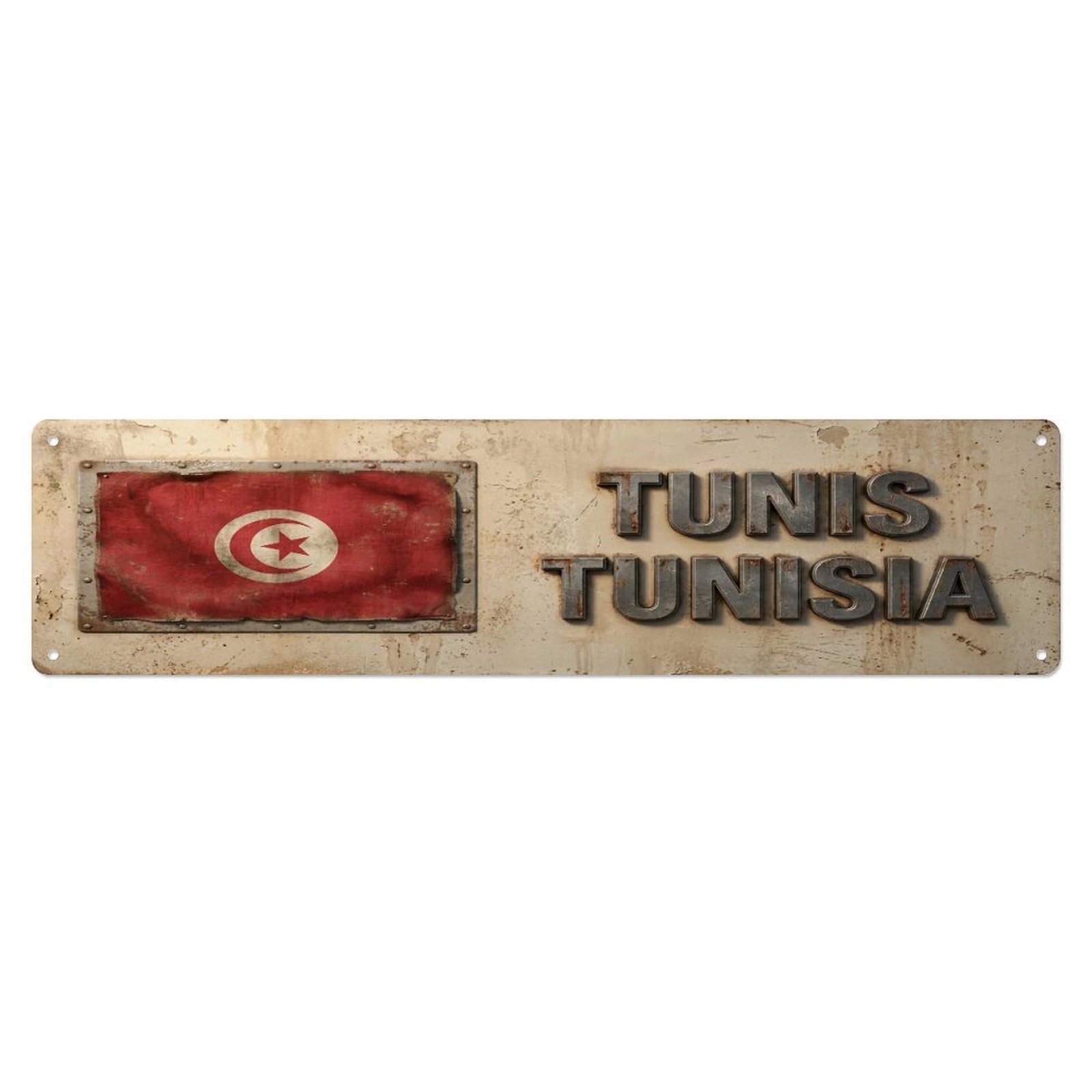 Okahys 4X16inch(10X40cm) Vintage Tunis Tunisia Flag Decor Rustic Travel Metal Tin Sign