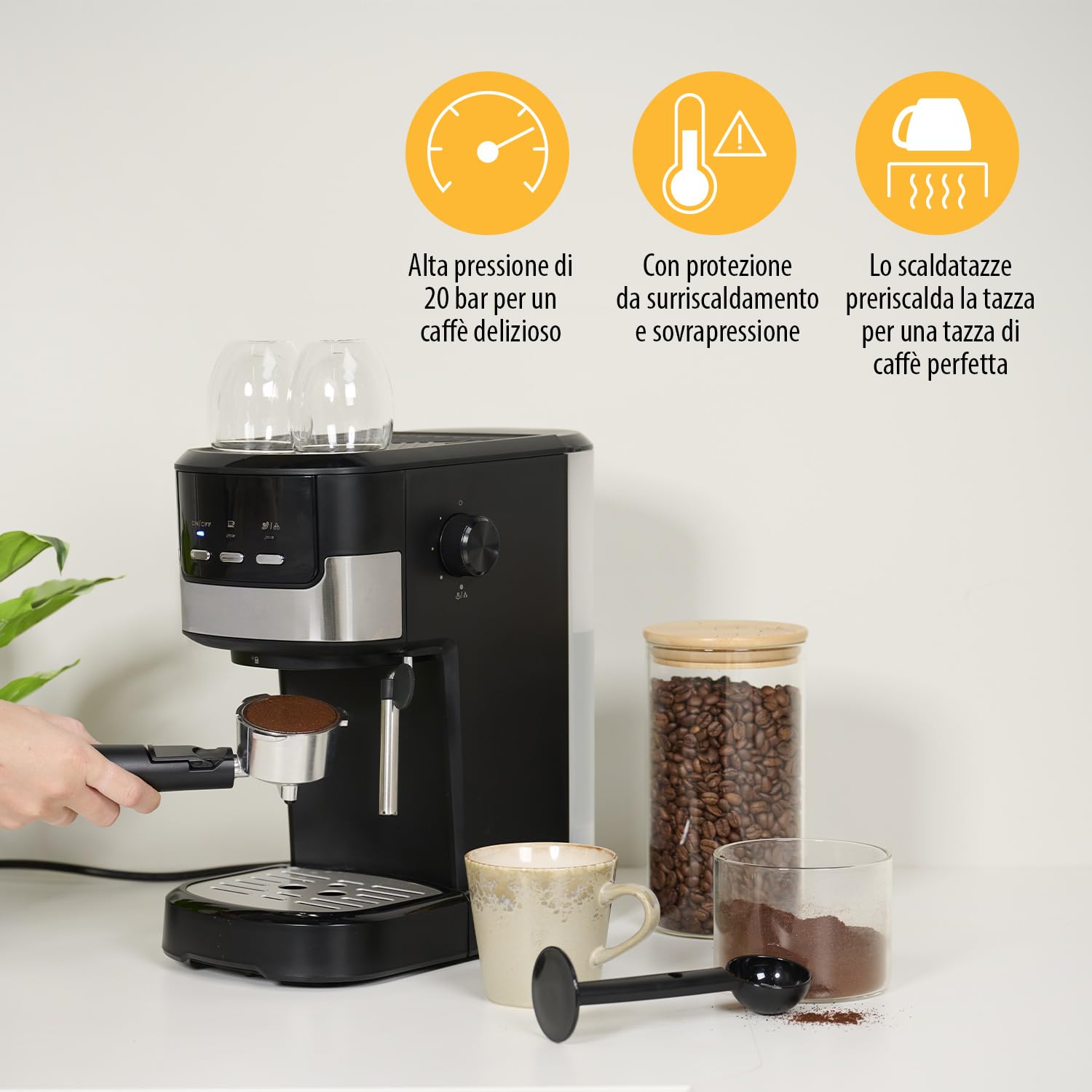 Tristar Macchina per Espresso 2 tazze alla volta | Adatta per capsule Nespresso e caffè macinato | Scaldino per tazze | Lavabile in lavastoviglie | 20 bar | 1100 W | CM-2278