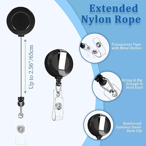 Miniatura 4 de 15 carretes de insignia con clip de metal para cinturón, carrete retráctil para colgar etiquetas de nombre, tarjetas de identificación, tarjetas de