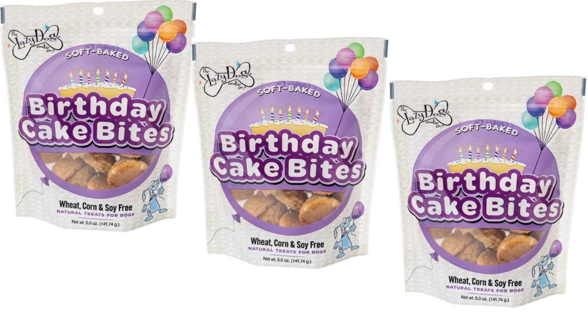 HLXFF3 Lazy Dogs Mutt Mallows Soft Baked Dog Treats Maple - Birthday Cake Bites - 5 oz Bag - 3 Pack