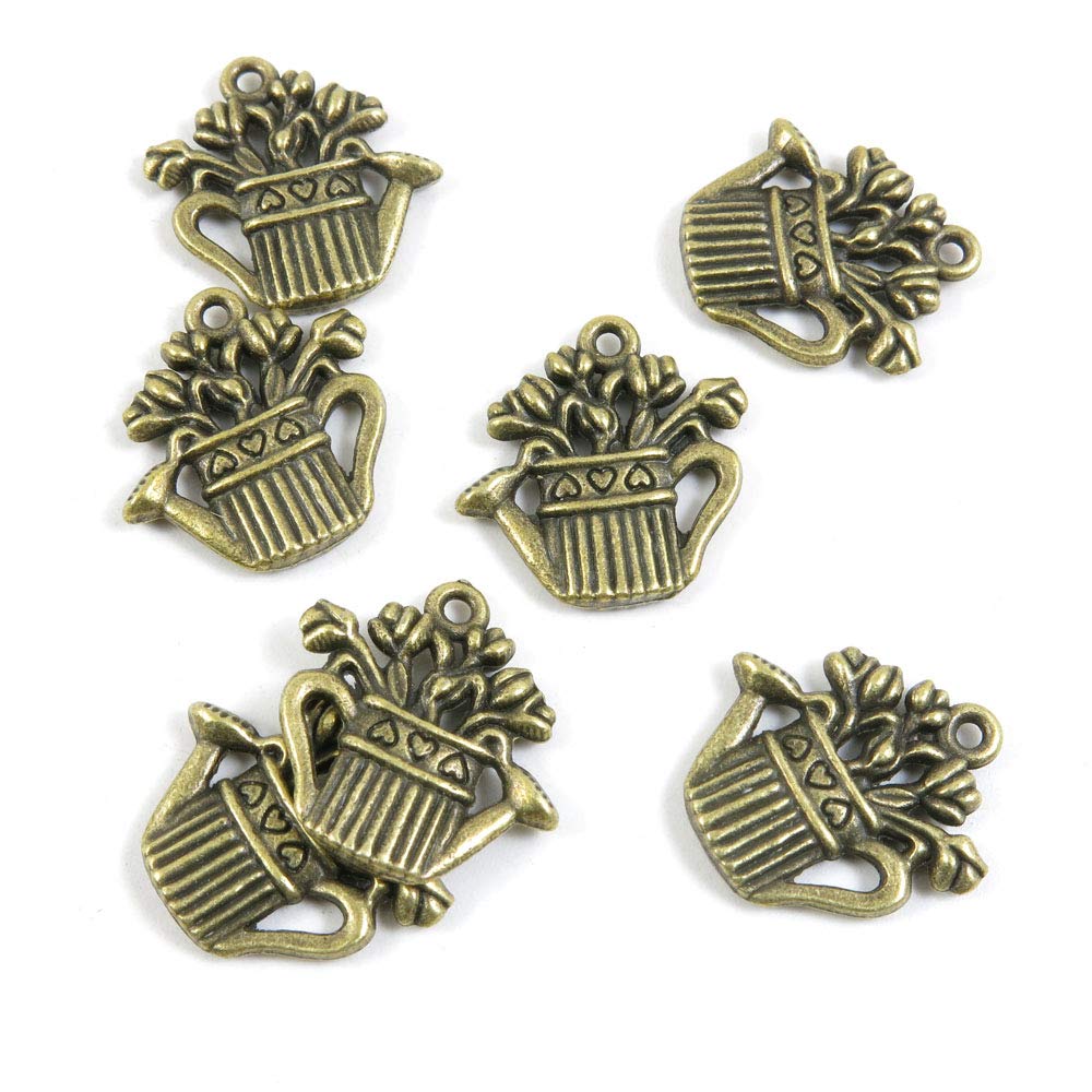 120 Pieces Antique Bronze Tone Jewelry Charms E4GB6Y Watering Can Pot Craft Art Making Crafting Beading