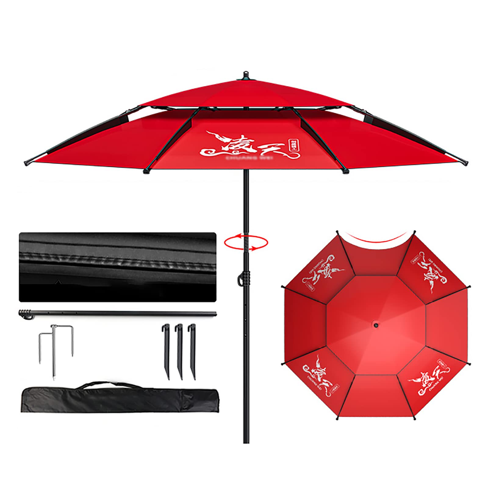 Ombrellone da pesca rotondo con protezione UV 40+, grande ombrellone pieghevole, regolabile a 360°, impermeabile, resistente al vento forte, ideale per spiaggia, balcone, giardino e patio.