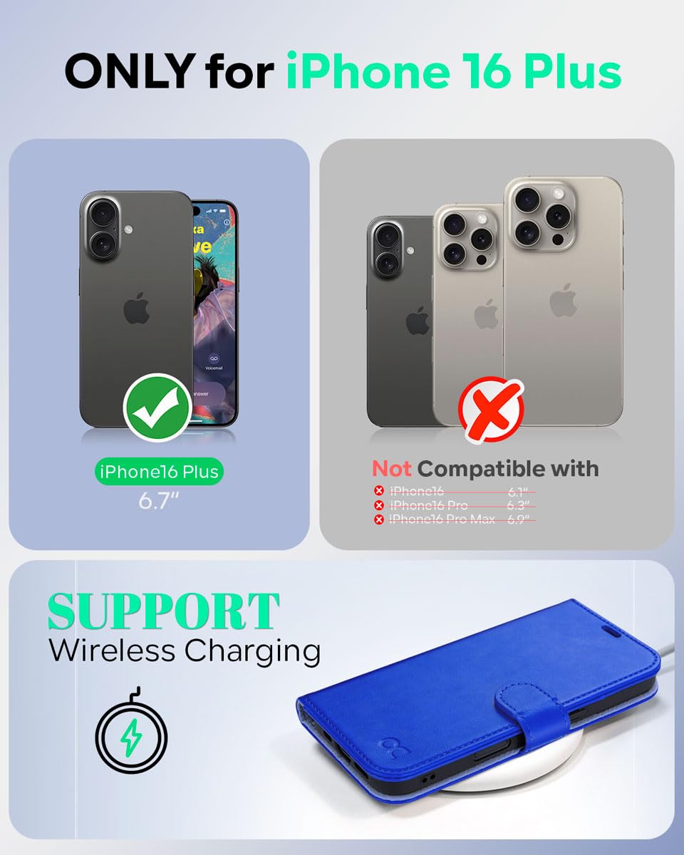 OCASE for iPhone 16 Plus Case, PU Leather Wallet, Magnetic Flip Folio Cover with RFID Blocking, Card Holders, Shockproof TPU - Image 2