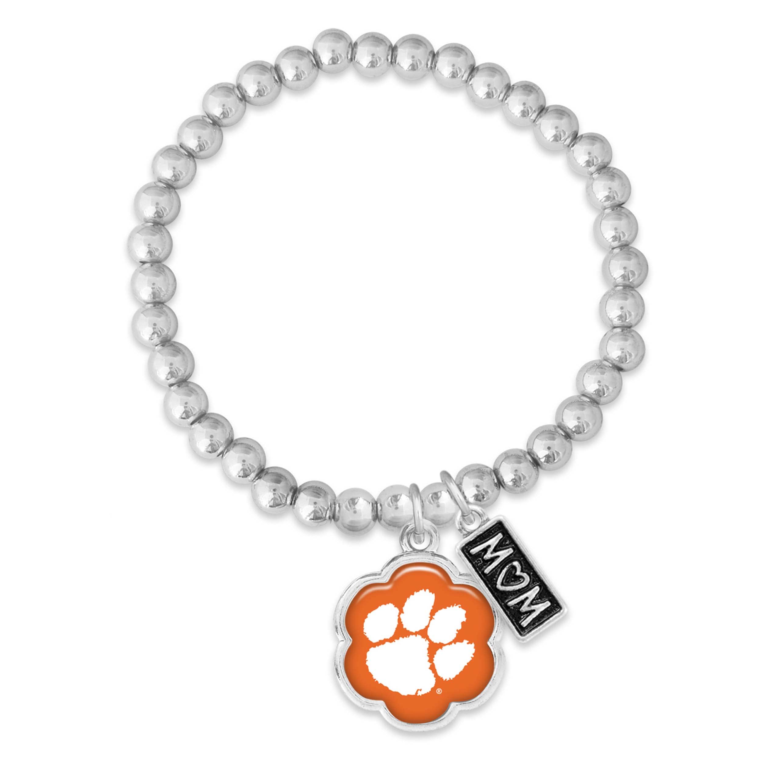 From the Heart Enterprises Clemson Tigers Hazel Mom Charm Bead Stretch Bracelet Jewelry Gift CU