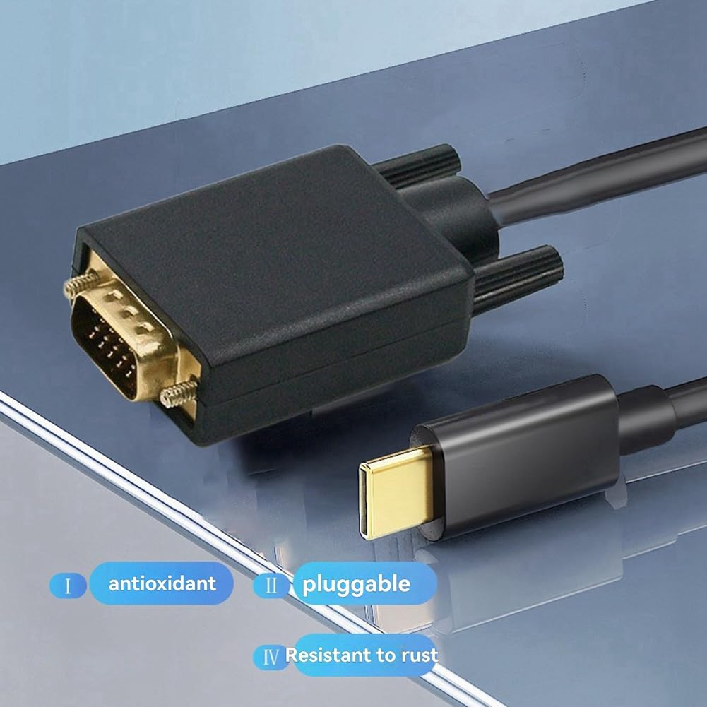 Câble USB-C vers VGA Haute Performance - Convertisseur de Type C vers D-Sub 15 Broches pour Connecter Les Appareils USB 3.1 à des Moniteurs, des Projecteurs ou des Téléviseurs
