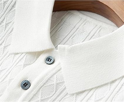 Bollrllr Men Lapel Jacquard Knit T-Shirt Solid Casual Short