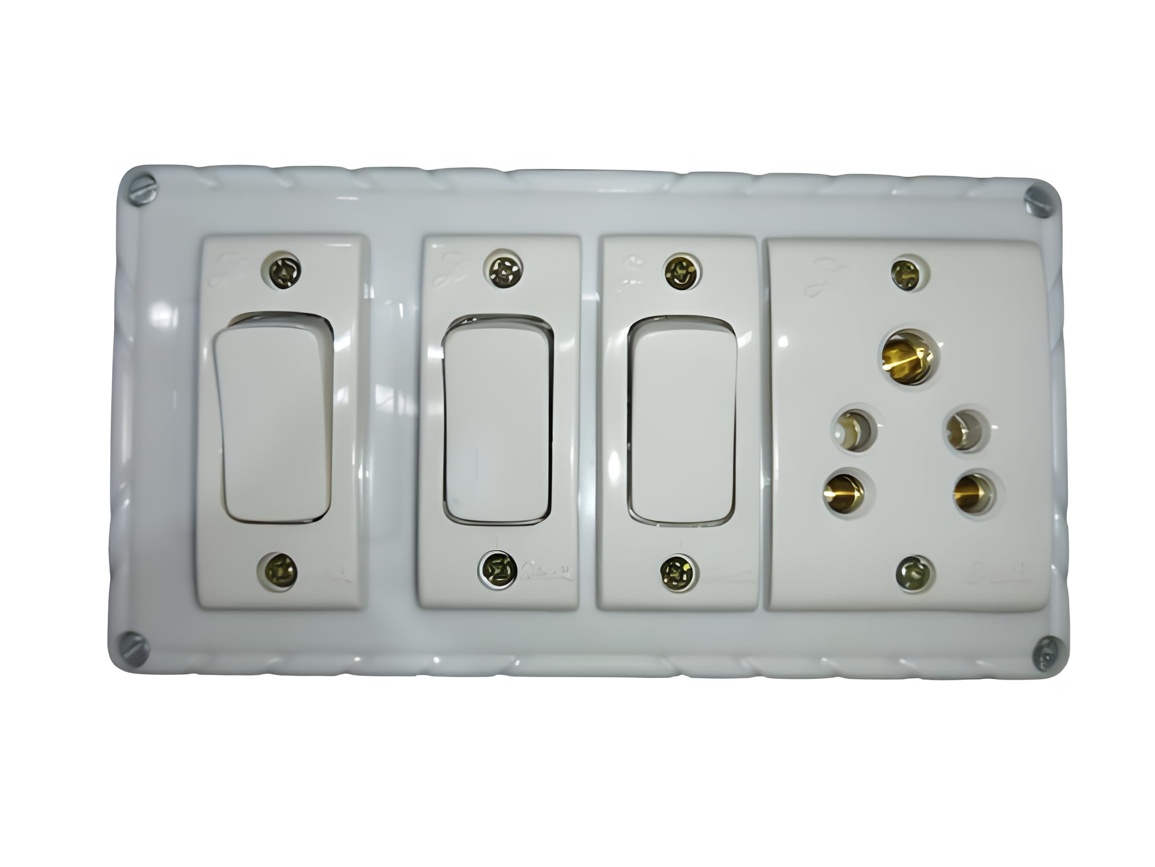 white electric switch panel with 3 controls, 1 power socket (set of 1)