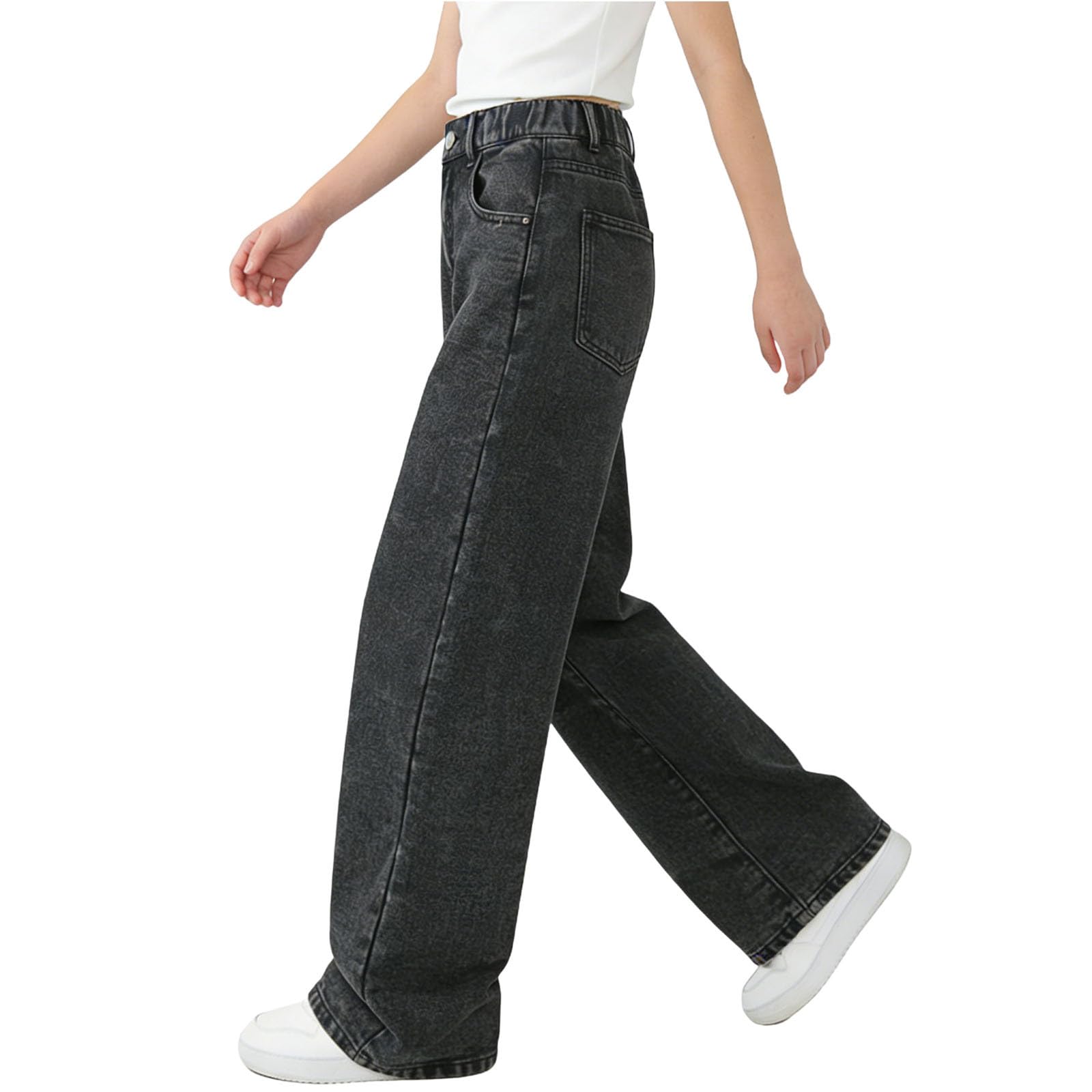Vaqueros Niña Niño Cintura Alta Pantalones Vaqueros Anchos para Niñas y Niños Adolescentes Casual Rectos Pantalon de Denim con Bolsillos Sueltos Moda Versátil Hiphop Ropa Streetwear 6-13 Años
