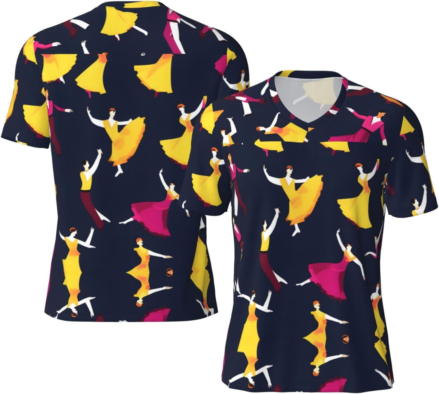 Ballroom Dance Small Pattern Rugby Football Jersey for Men, Comfortable V-Neck Loose Fit Top for Team Sports Athletics