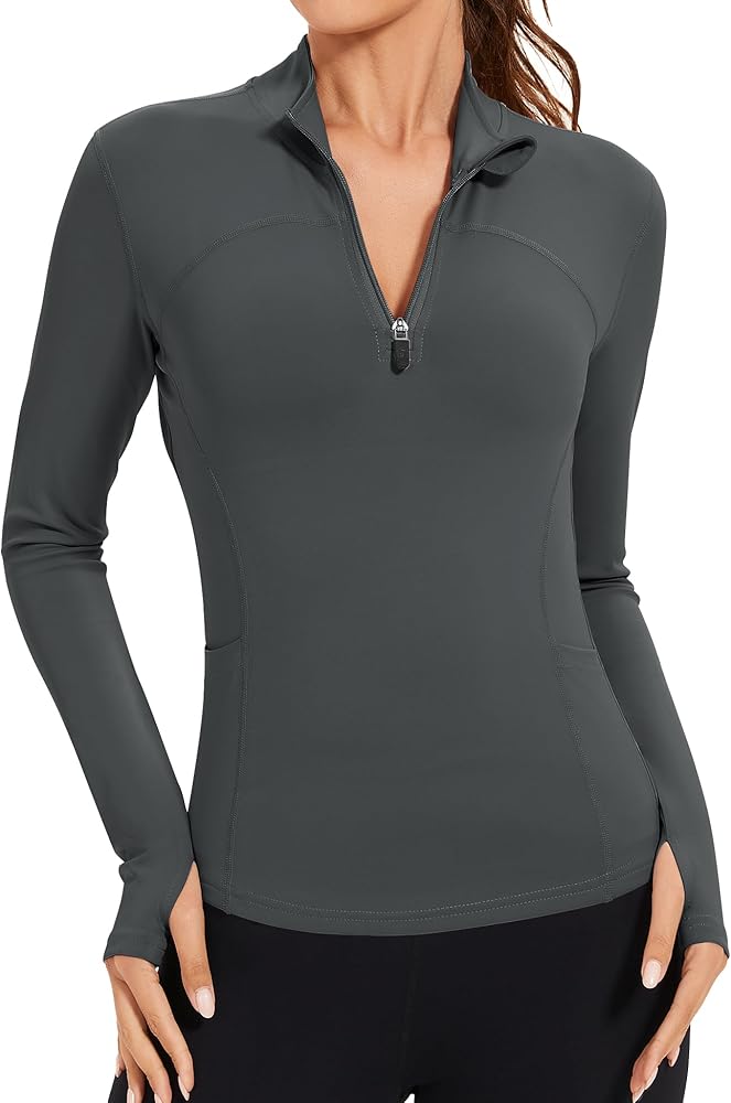 AKEWEI Tops for Women Long Sleeve Workout Top T Shirts 1/4 Zip
