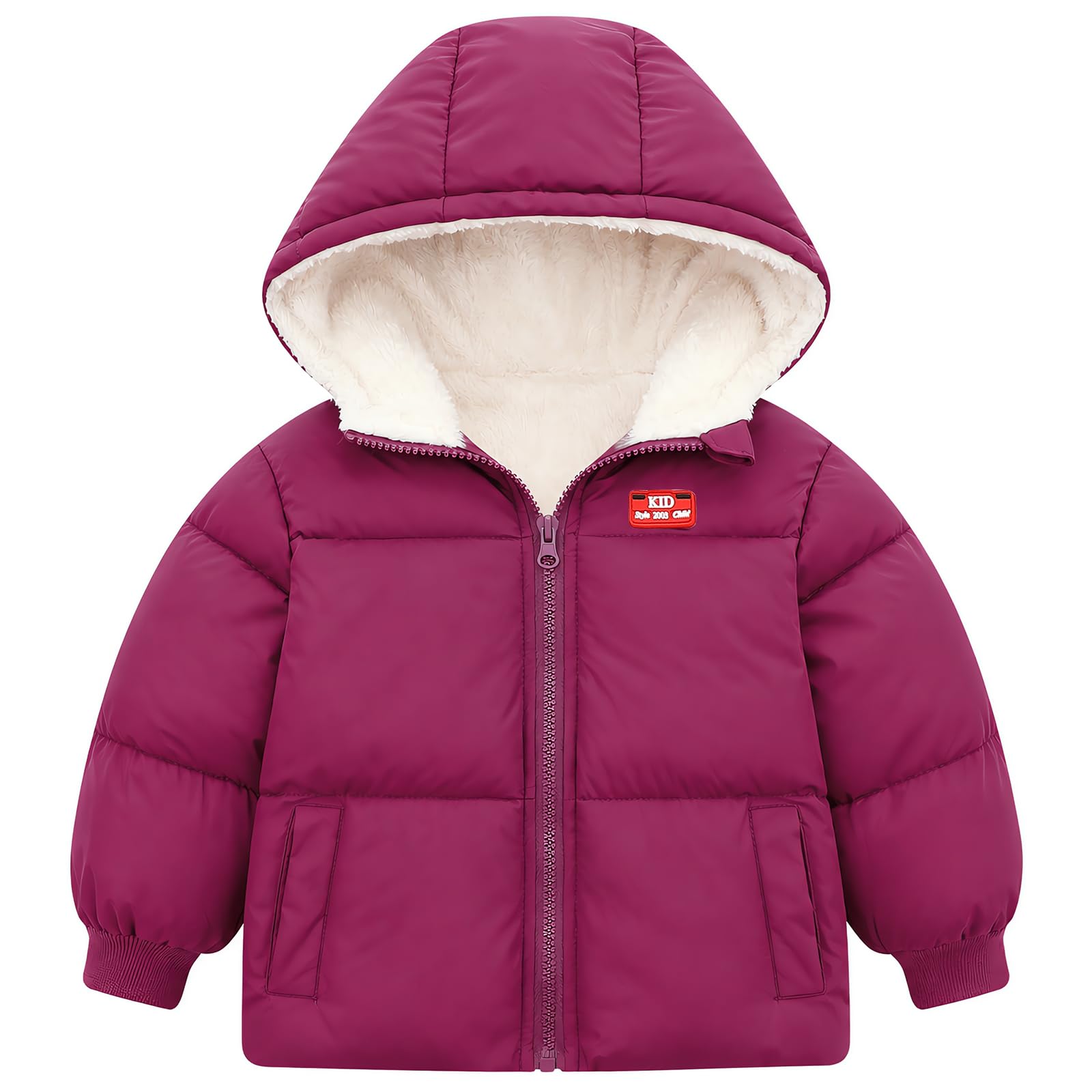 UNICOMIDEA Baby Hooded Puffer Jacket,Fleece Lined Winter Coat 12M-5T