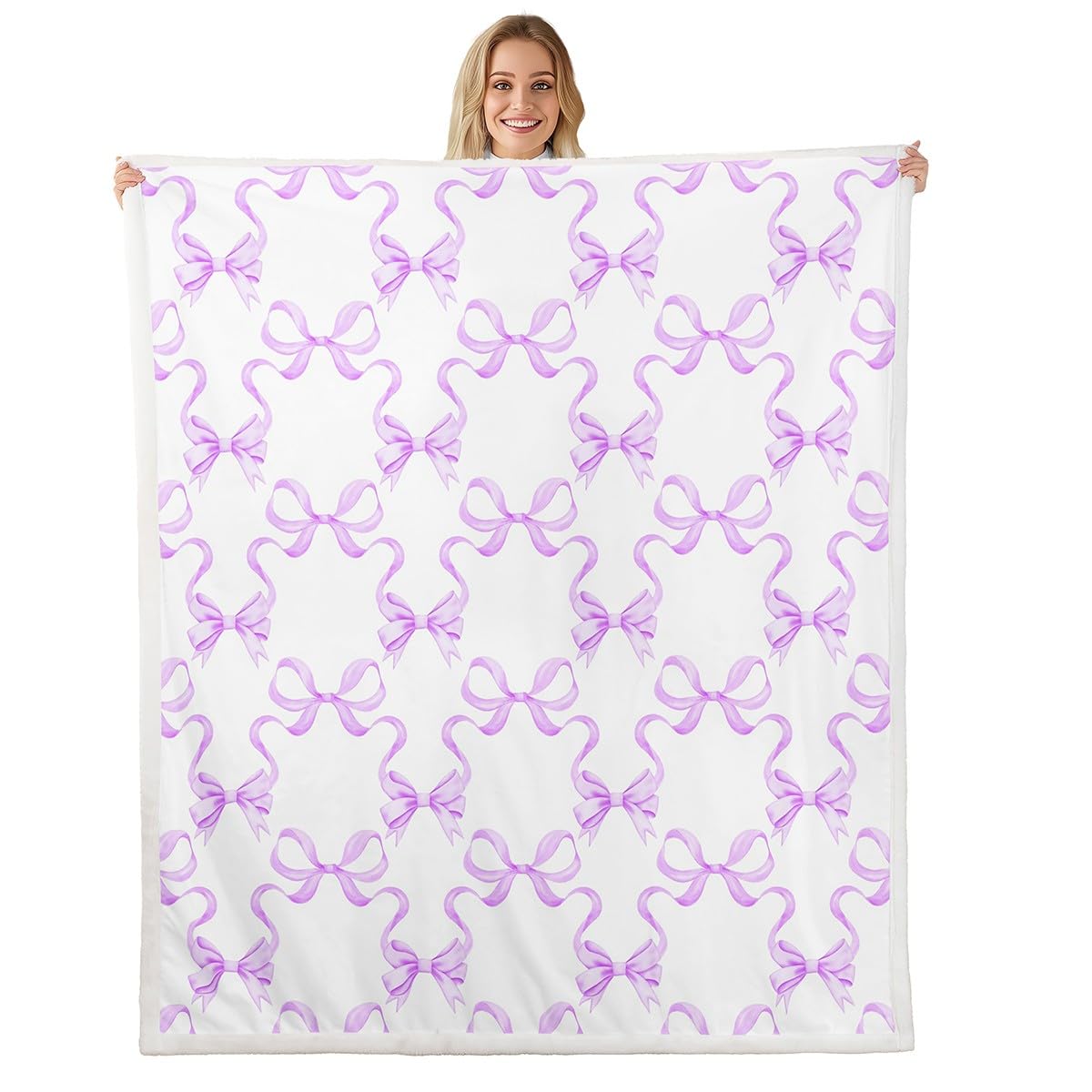 Dark Pink Bowknot Throw Blanket,Princess Style Watercolor Bow-tie Bed Blanket for Boys Girls,Fairy Tale Bow Ribbon Stripes Fleece Blanket,Dark Pink White Fuzzy Blanket,Twin Size (60 x 80 Inches)
